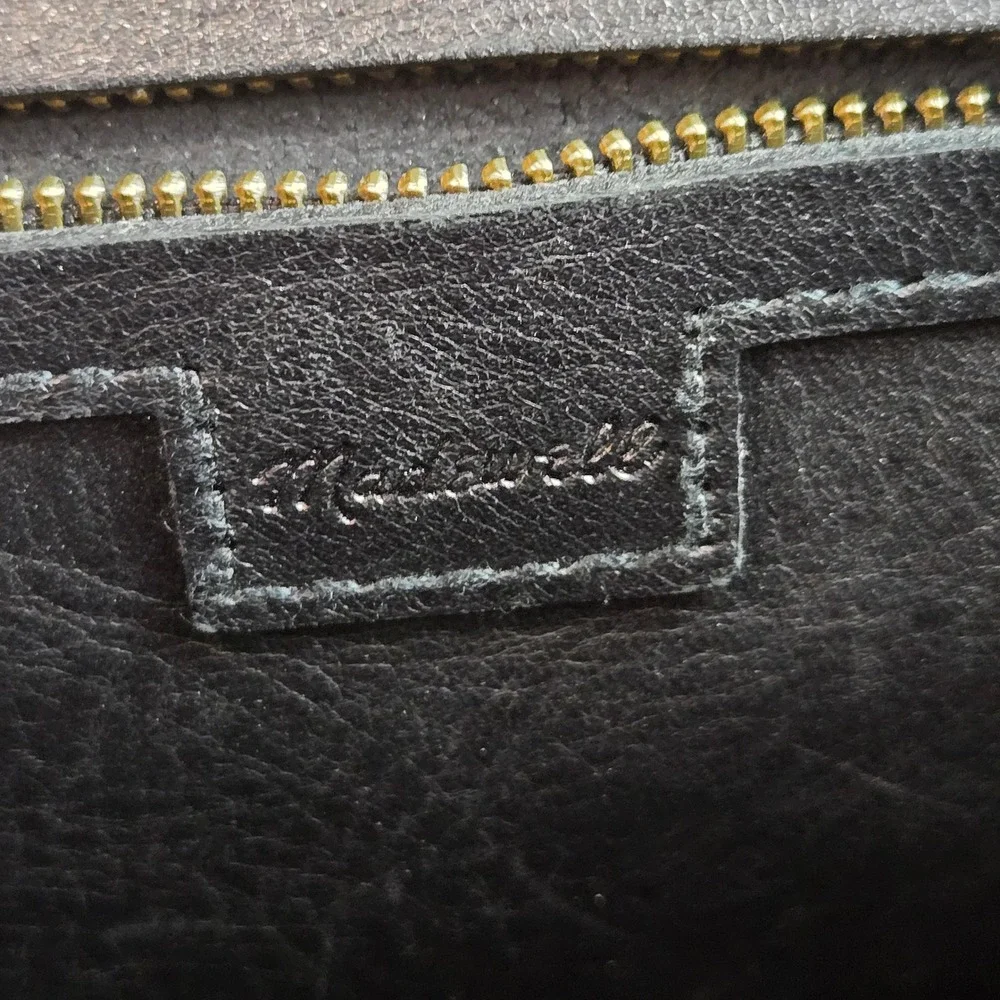 Madewell The Zip-Top Medium Transport Tote Black Leather Gold Monogram LB AE189